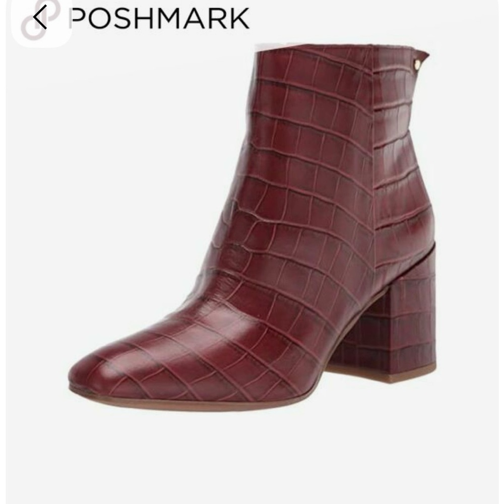 Burgundy Croc-Embossed Ankle Boots
